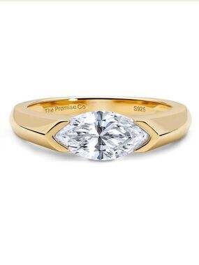 18k Gold Plated Marquise-Cut CZ Pinky Promise Ring. New.